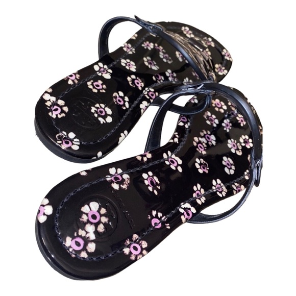 Designer Tory Burch Miller Sandal Patent Leather Black & Floral Print New Size 8 - Picture 4 of 11
